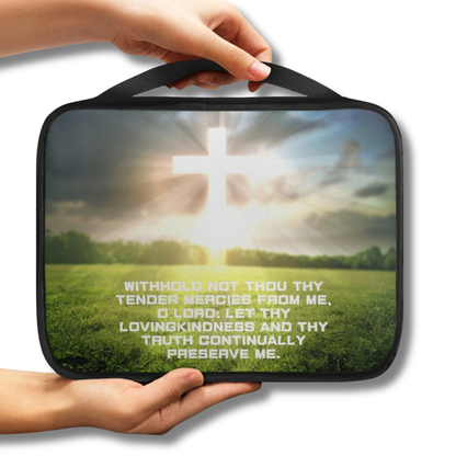 Tender Mercies Glowing Cross Scenic Scripture Bible Carry Bag with cross artwork