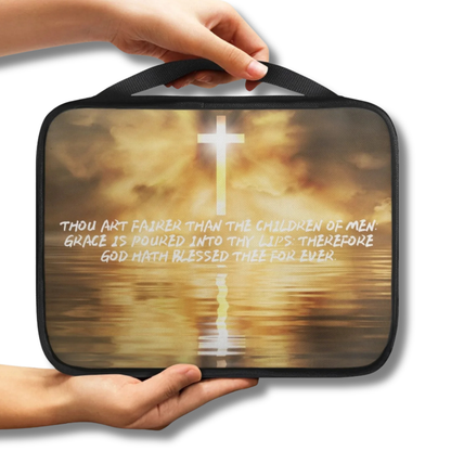 Grace Is Poured Golden Waters Cross Scenic Scripture Bible Carry Bag with cross artwork