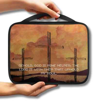 God Is My Helper Three Crosses Scenic Scripture Bible Carry Bag with cross artwork