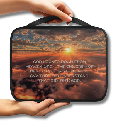 God Looked Down Heavenly Fire Scenic Scripture Bible Carry Bag with scenic artwork