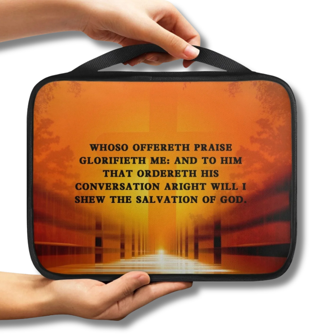 Whoso Offereth Praise Golden Path Scenic Scripture Bible Carry Bag with scenic artwork