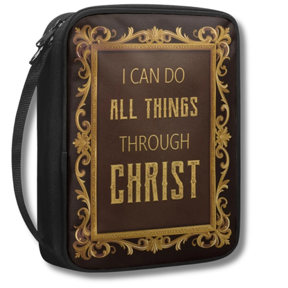 Dark Brown Ornate Gold Cross Bible Carry Bag