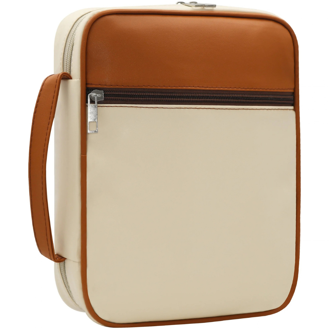 Faithful Sand Quiet Faith Bible Case with front zipper pocket and side handle