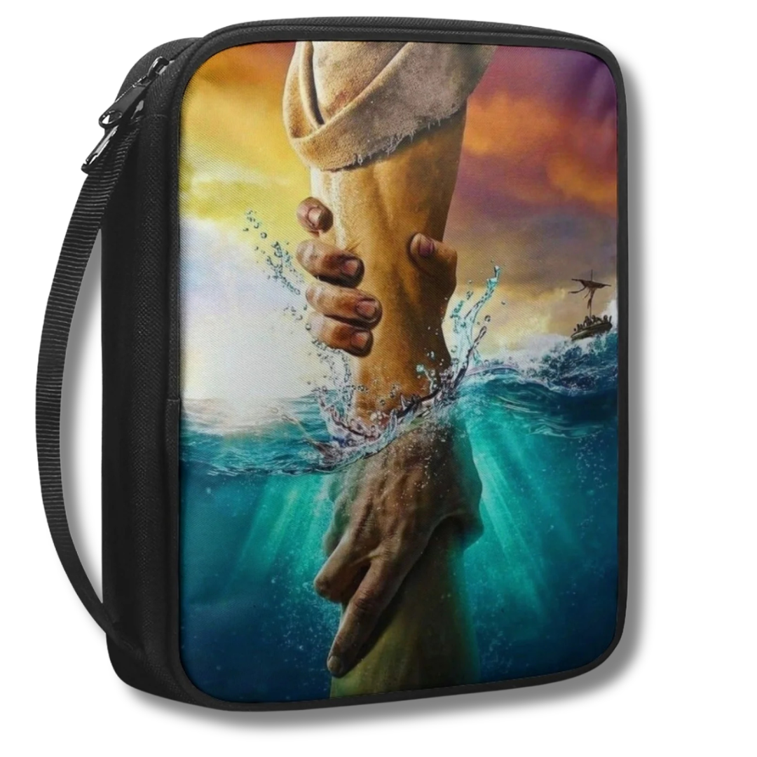 He Reached Down Peter's Rescue Scenic Scripture Bible Carry Bag with faith artwork