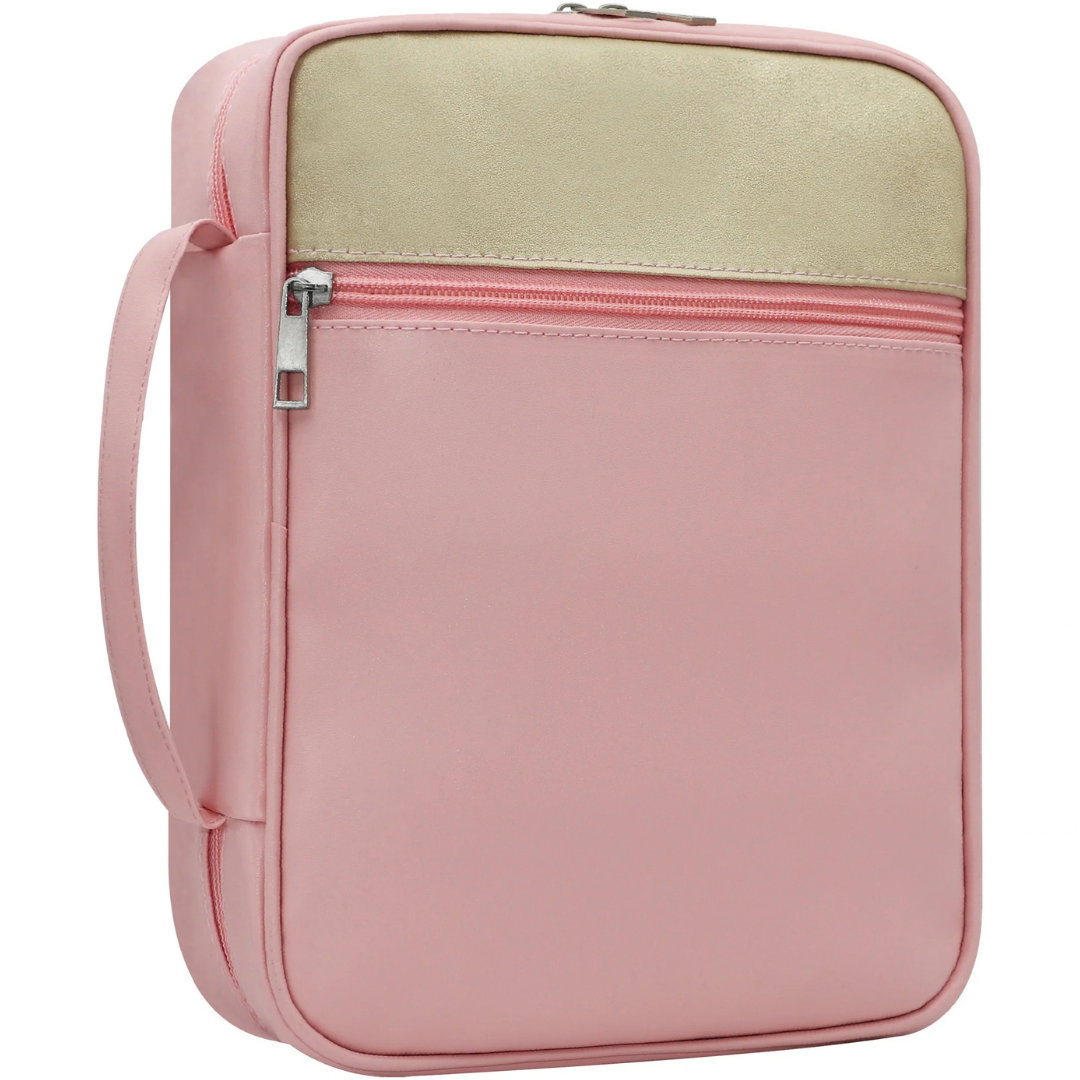 Mercy Pink Quiet Faith Bible Case with front zipper pocket and side handle
