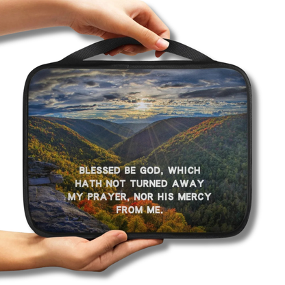 Blessed Be God Mountain Valley Scenic Scripture Bible Carry Bag with scenic artwork