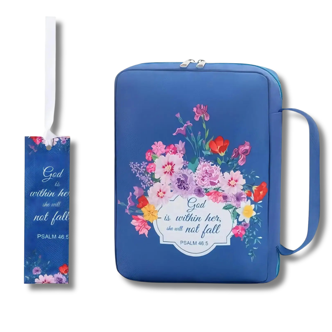 Blue floral Grace in Bloom Bible carry bag