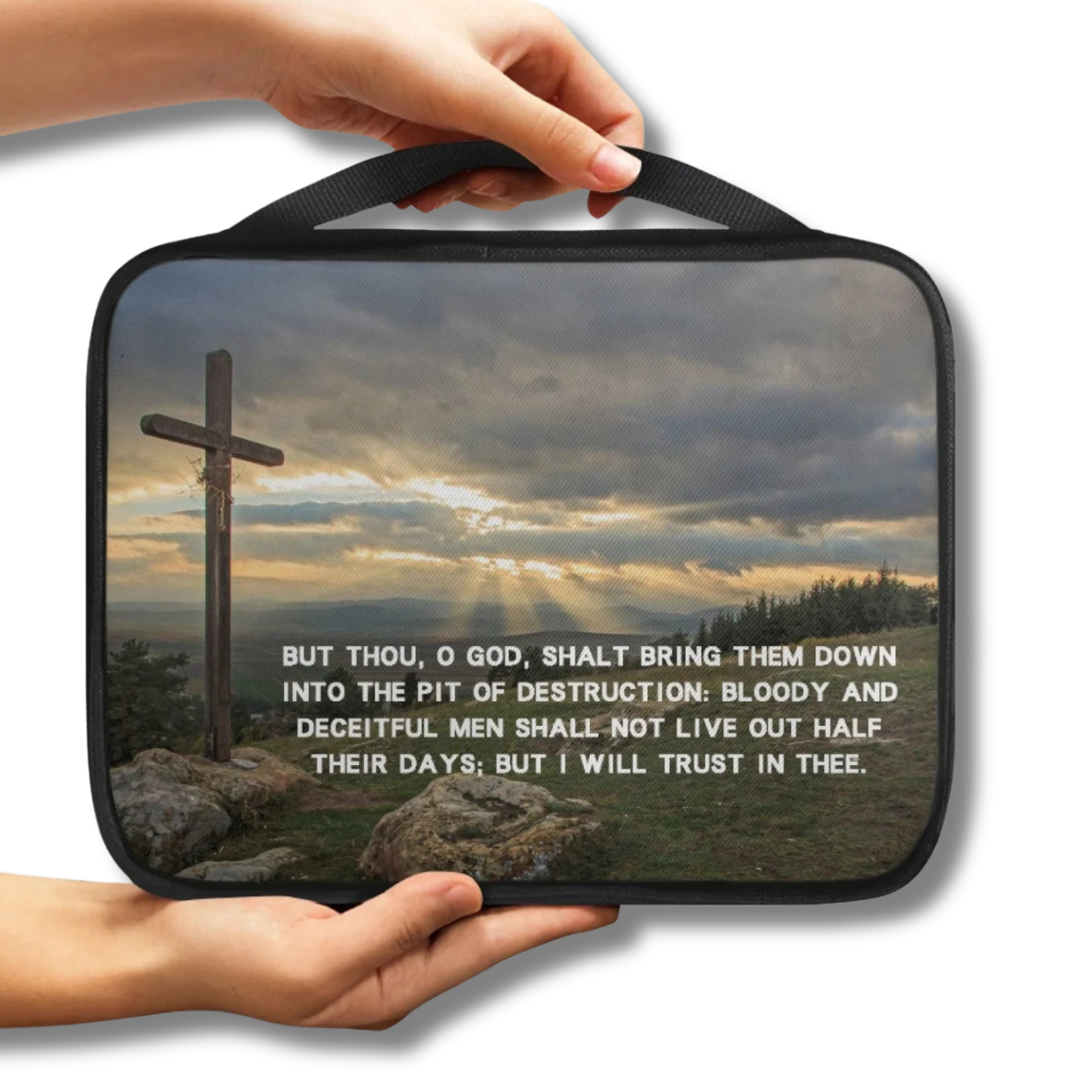 I Will Trust in Thee Mountain Cross Scenic Scripture Bible Carry Bag with cross artwork