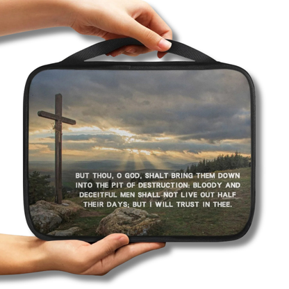I Will Trust in Thee Mountain Cross Scenic Scripture Bible Carry Bag with cross artwork