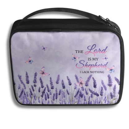 The Lord is My Shepherd I Lack Nothing - Lavender Butterfly Bible Carry Bag