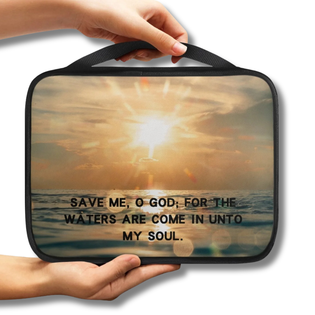 Save Me O God Golden Waters Scenic Scripture Bible Carry Bag with scenic artwork