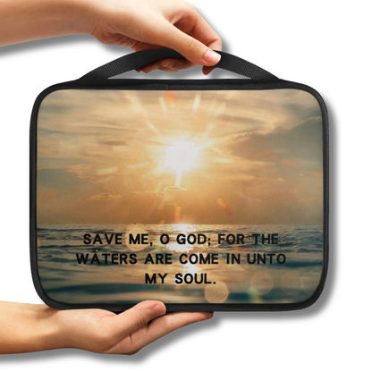 Save Me O God Golden Waters Scenic Scripture Bible Carry Bag with scenic artwork