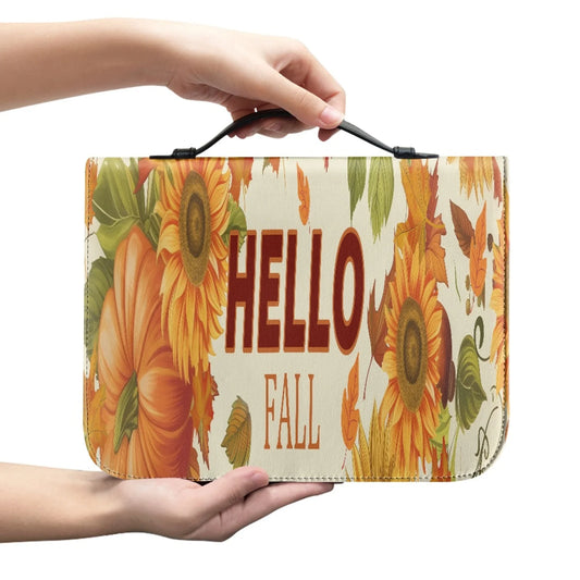 Hello Fall Bible case with a seasonal sunflower and pumpkin design