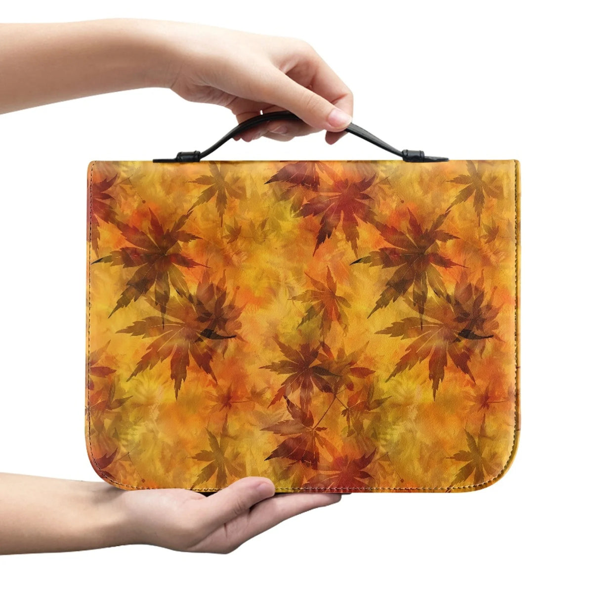 Hello Fall Bible case with golden and amber maple leaves