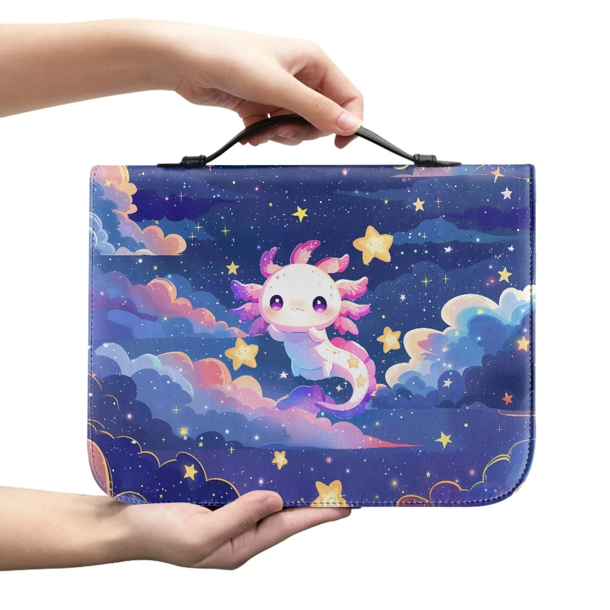 Starlight Wonder blue axolotl Bible cover with clouds and stars
