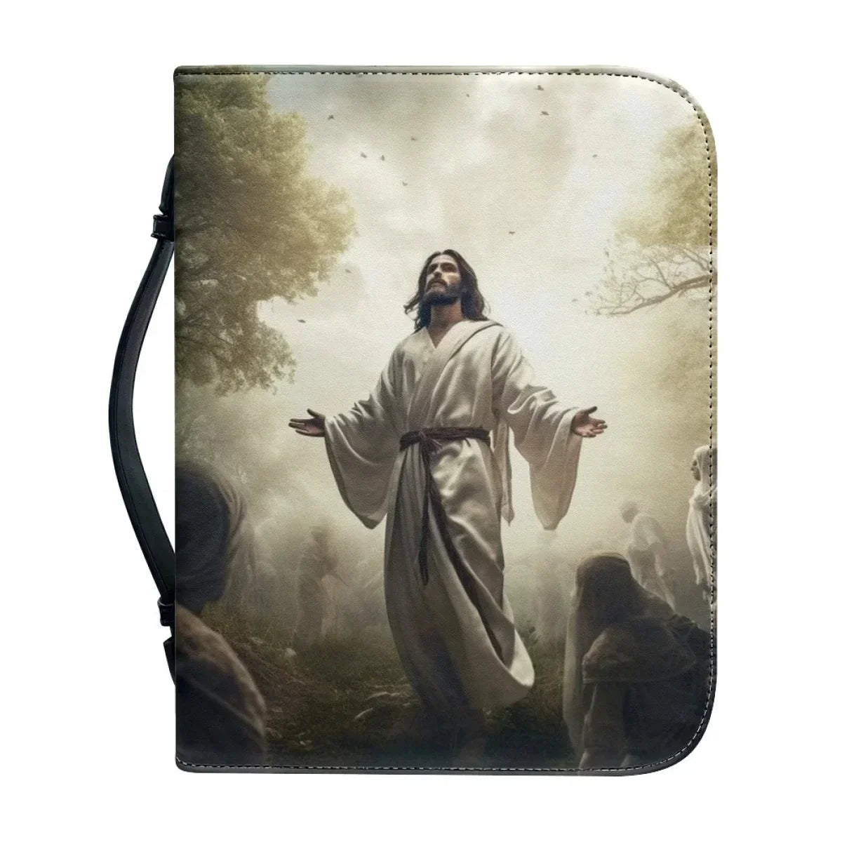 Bible carry case showing Jesus with open arms among a group of people