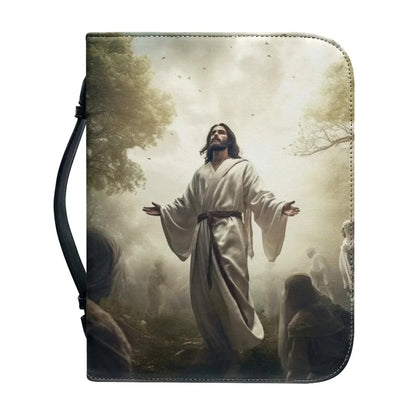 Bible carry case showing Jesus with open arms among a group of people