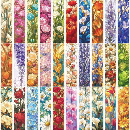 Garden of Grace 30-pack of floral paper bookmarks in assorted stained-glass-inspired designs
