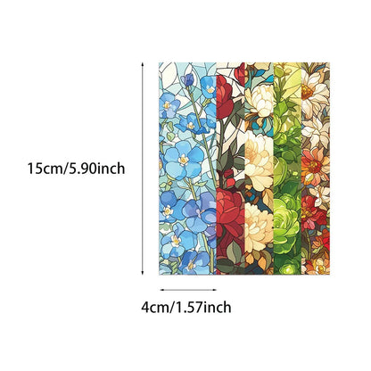 Floral bookmark size chart showing approximately 15 cm long by 4 cm wide
