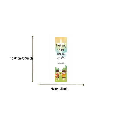 Bookmark size chart showing approximately 15 cm long and 4 cm wide
