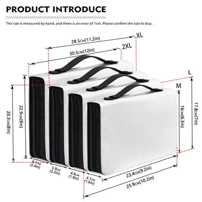 Bible carry case size chart showing measurements for M, L, XL, and XXL