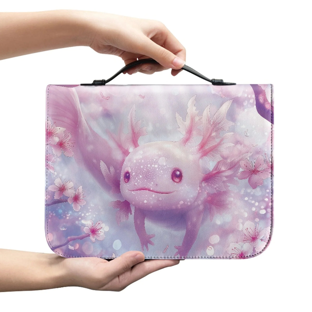 Faith in Bloom pink axolotl Bible cover with cherry blossom design
 