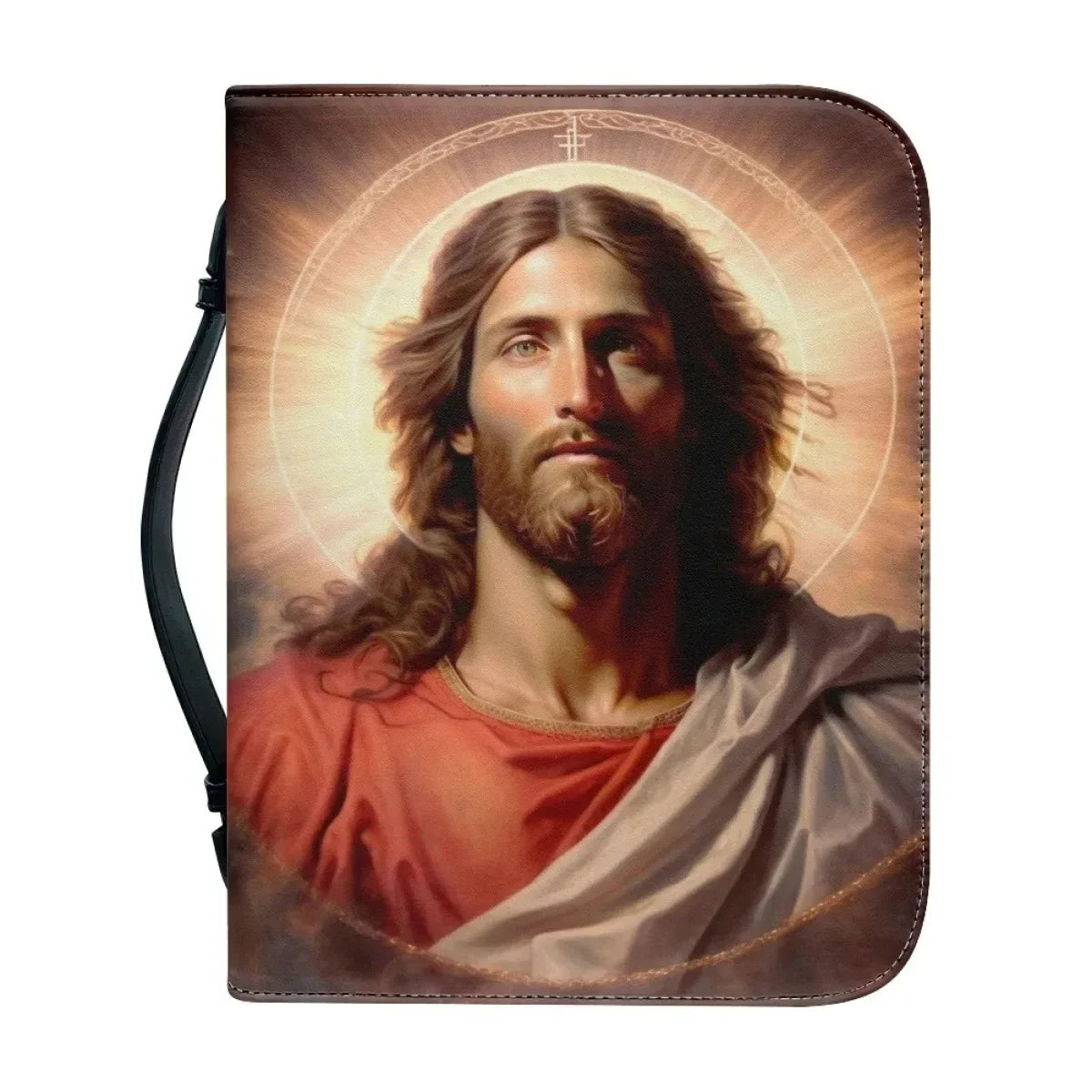 Bible carry case with a traditional halo portrait of Jesus