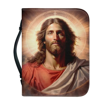 Bible carry case with a traditional halo portrait of Jesus