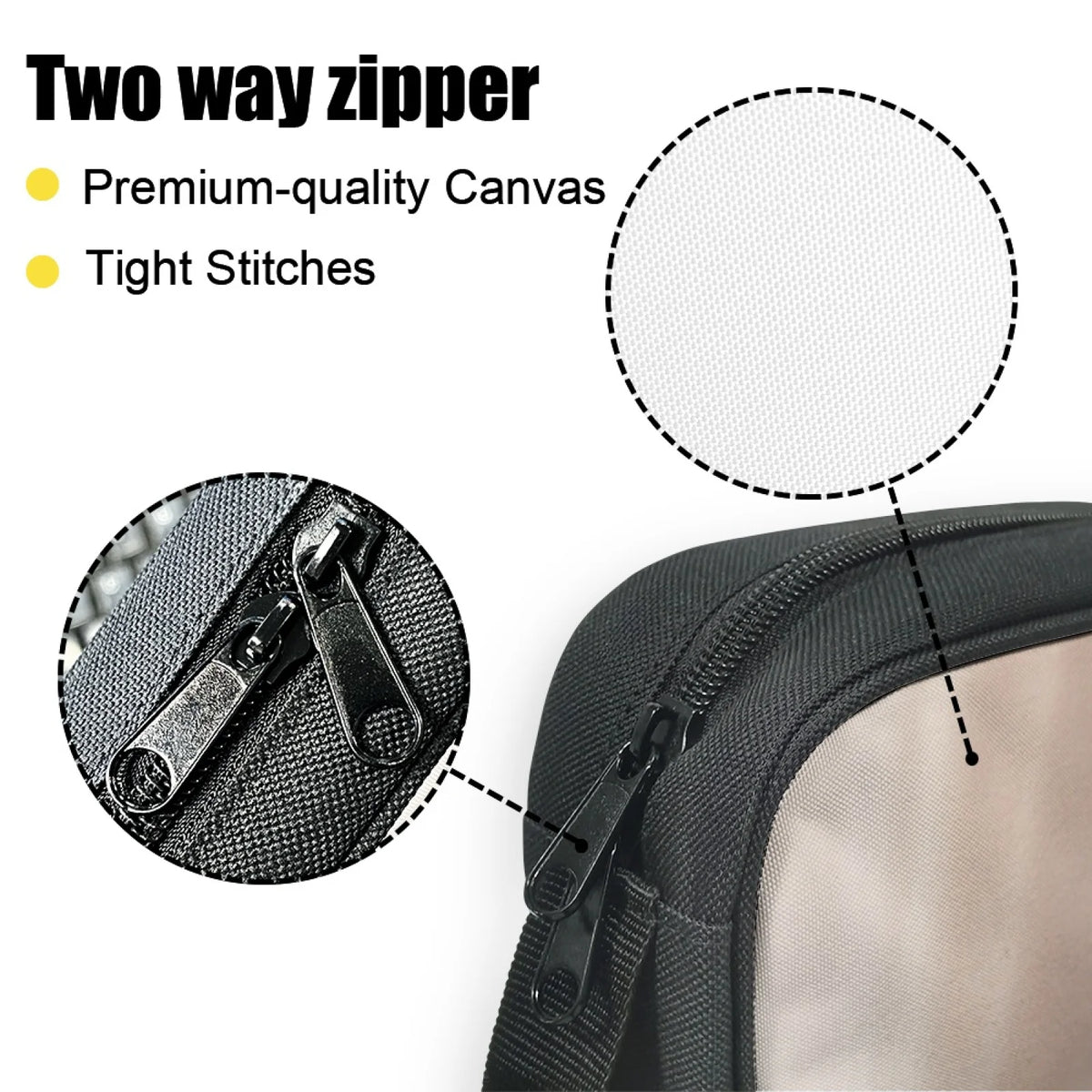 Close-up of the Scenic Scripture Bible Carry Bag zipper corner and top handle.