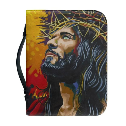 Bible carry case with a close-up portrait of Jesus wearing a crown of thorns
