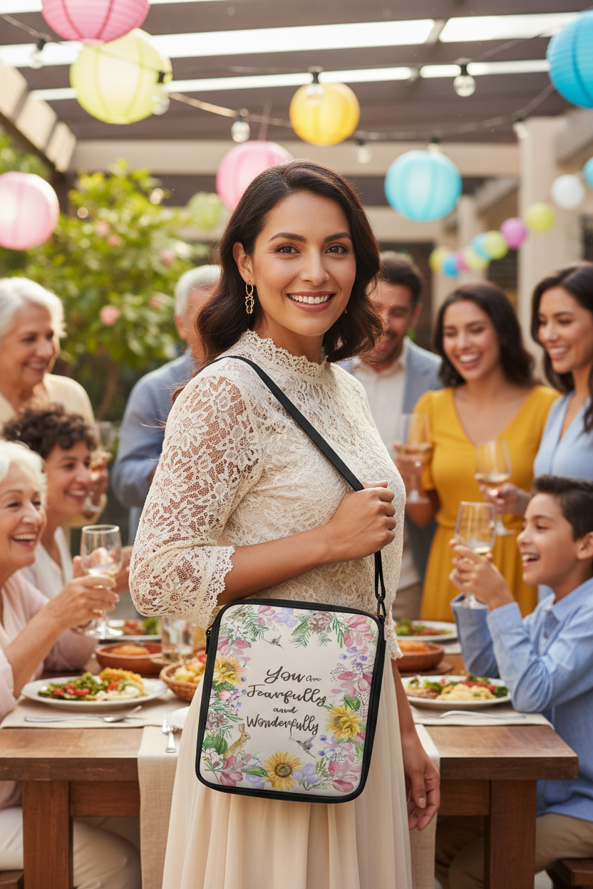 Latina Woman with Bible Bag at Family Function