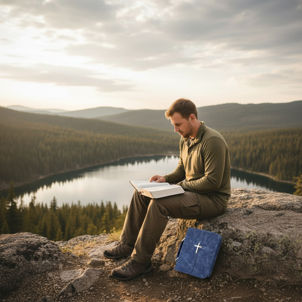 Natural navy Bible cover hiking photo